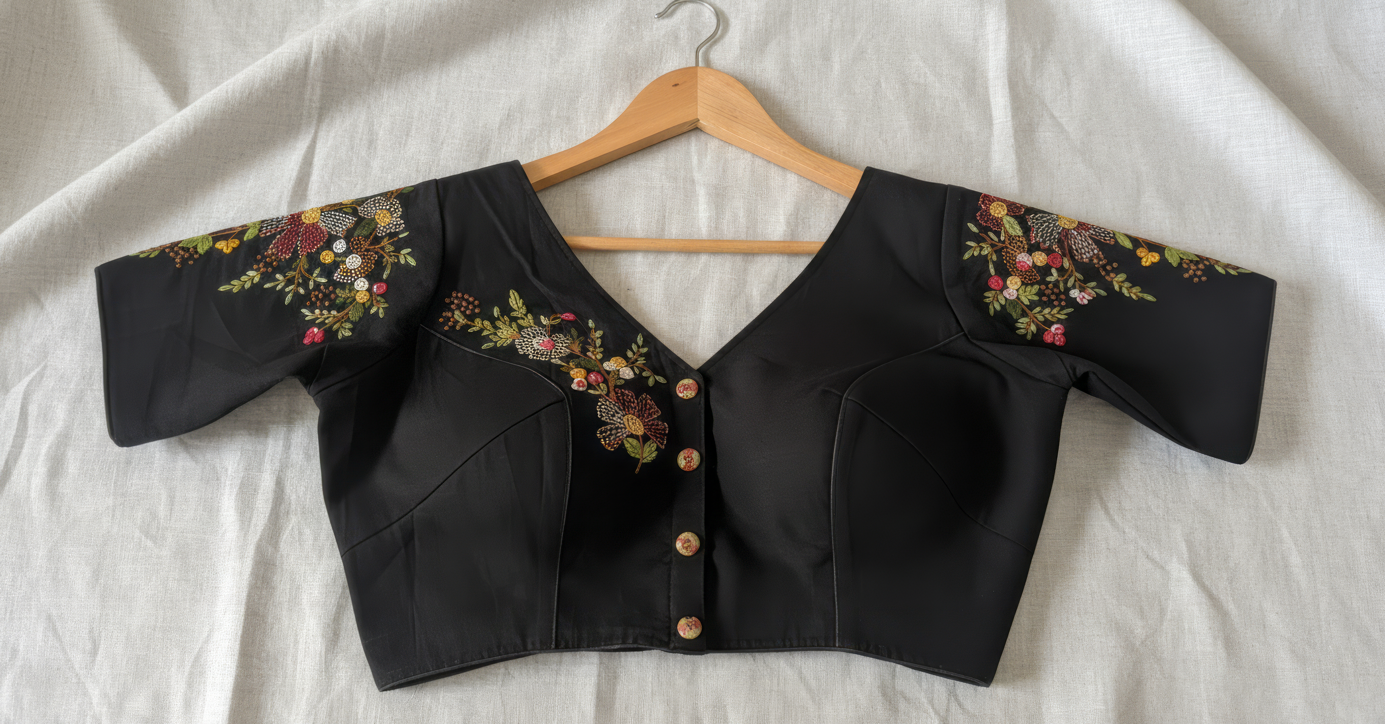 Thread Hand Embroidered Cotton Half Sleeves Blouse
