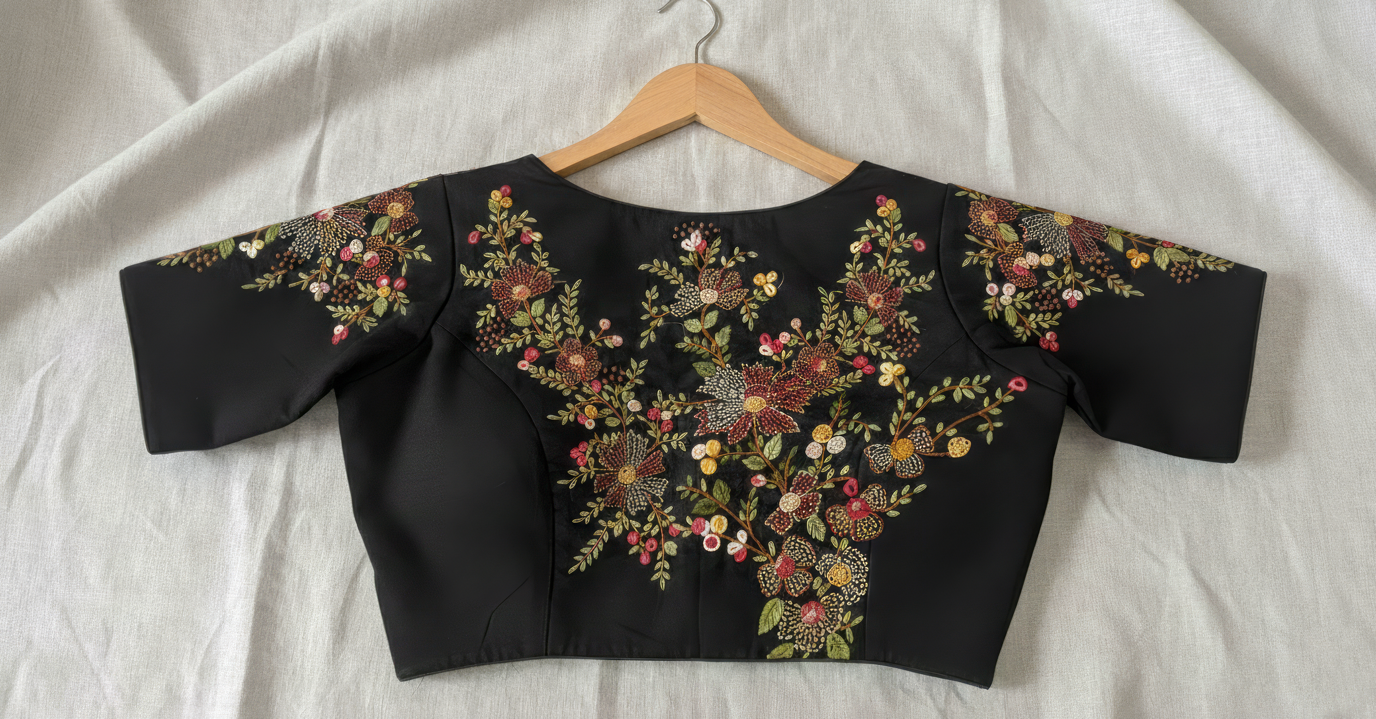 Thread Hand Embroidered Cotton Half Sleeves Blouse