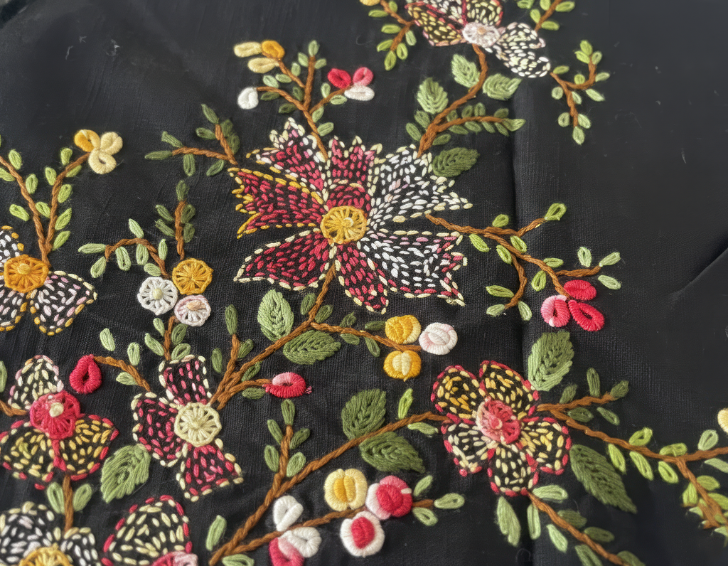 Thread Hand Embroidered Cotton Half Sleeves Blouse