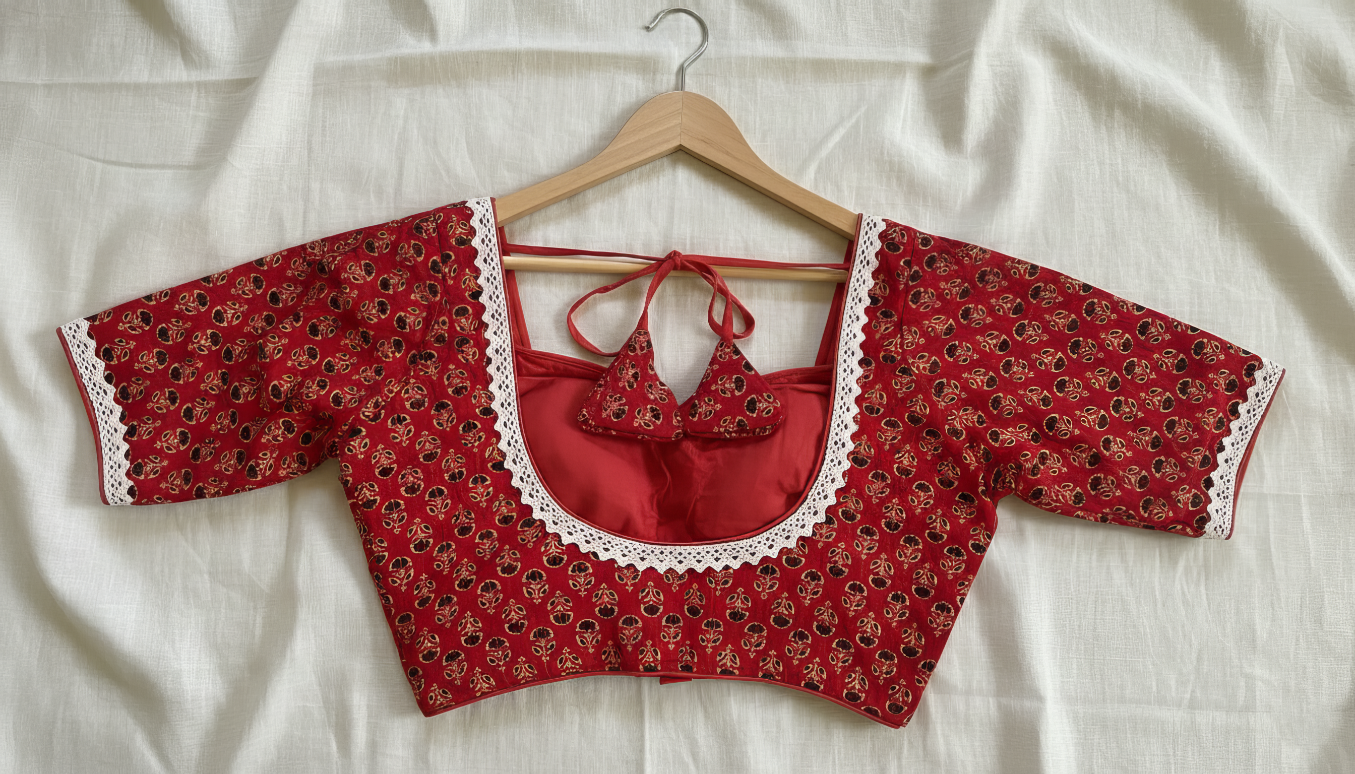 Pure Cotton Masaba Blouse with Crochet Lace
