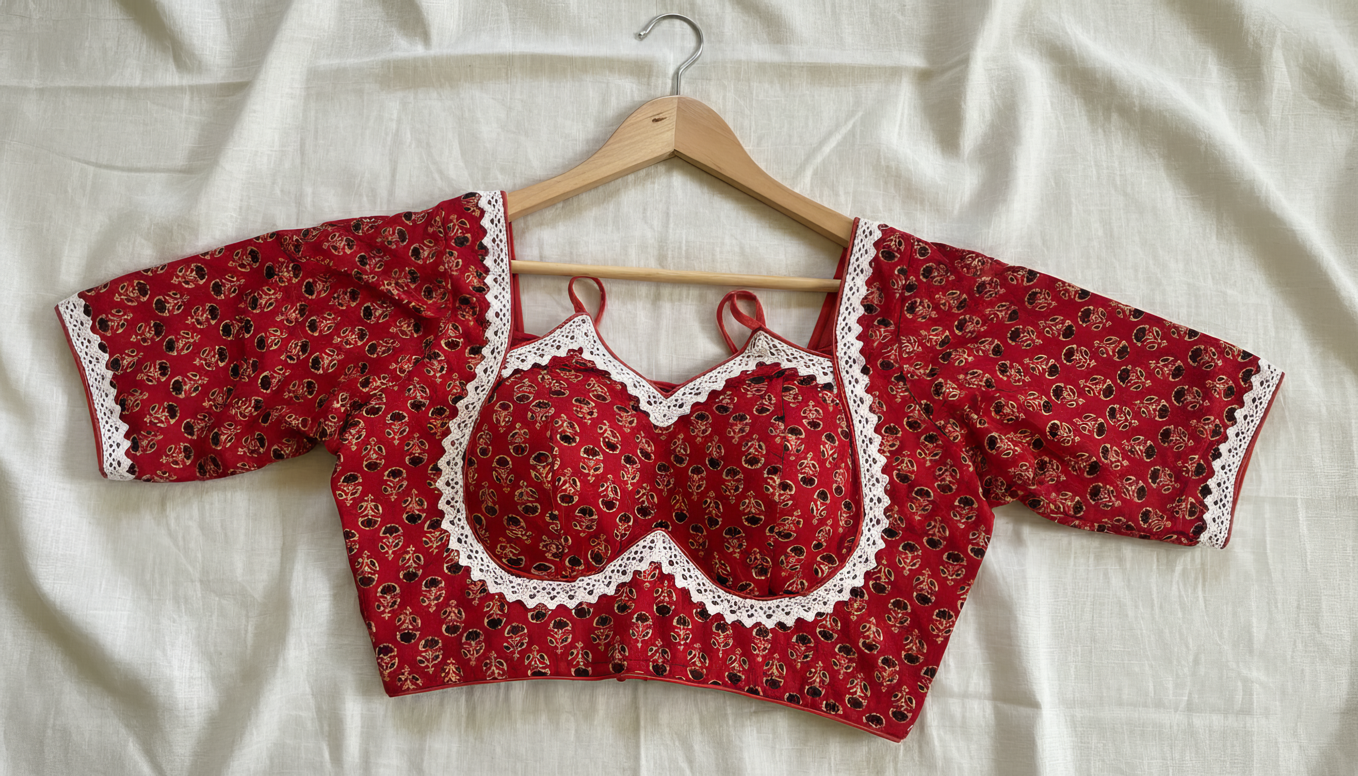 Pure Cotton Masaba Blouse with Crochet Lace