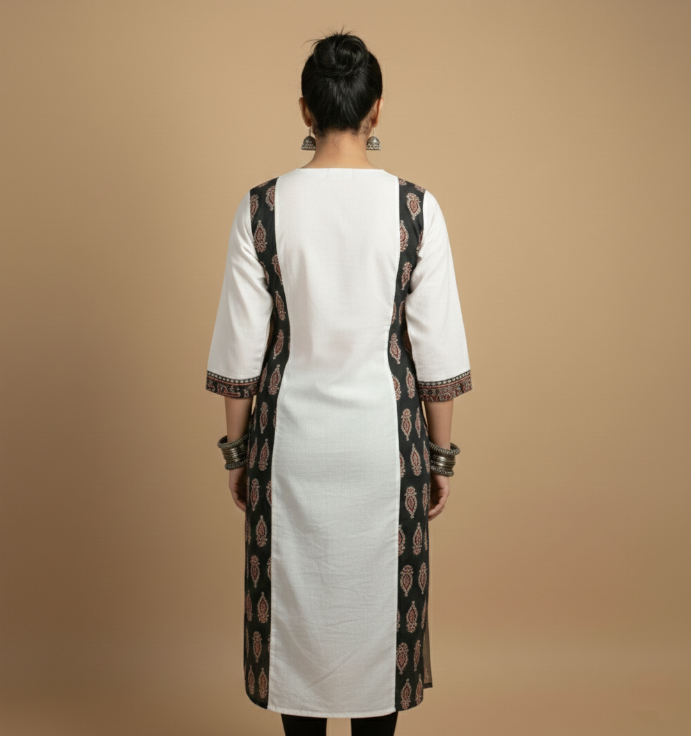 Pure Ajrakh Kantha Kurti – Handcrafted Cotton
