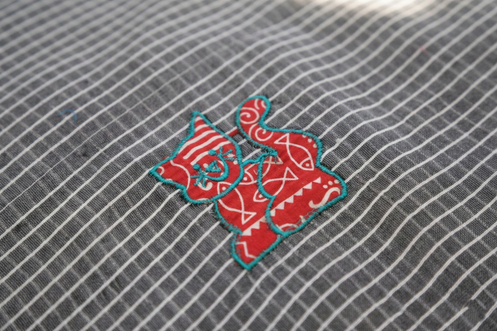 Mol Cotton Checks Cat Patchwork Saree with Tassels