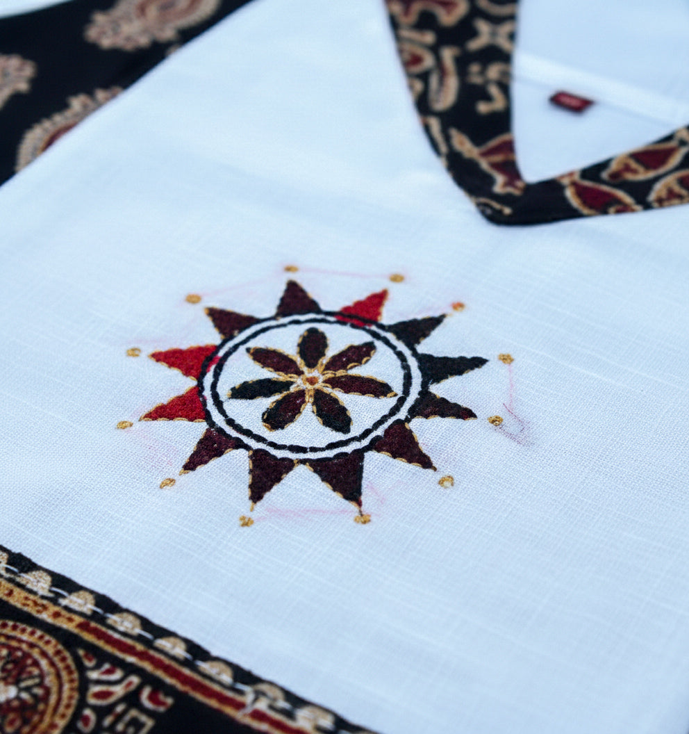 Pure Ajrakh Kantha Kurti – Handcrafted Cotton