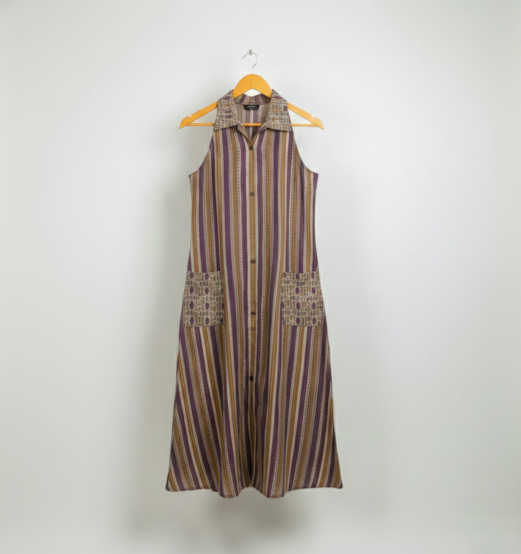 Kantha Work Cotton Collar One-Piece Dress
