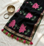 Mol Cotton Lotus Embroidery Saree with Zari Border