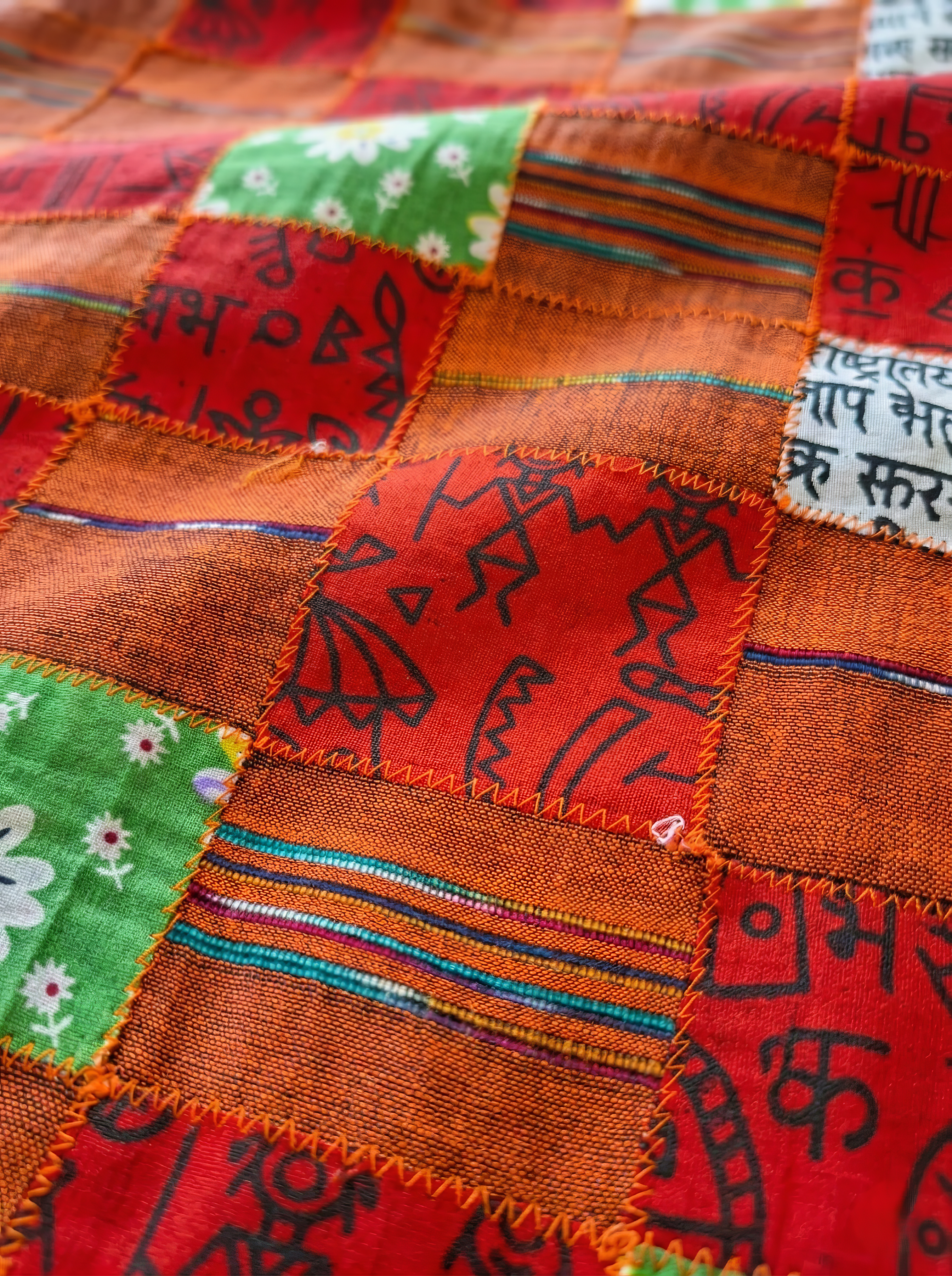 Khadi Cotton Patchwork Saree with Tassels
