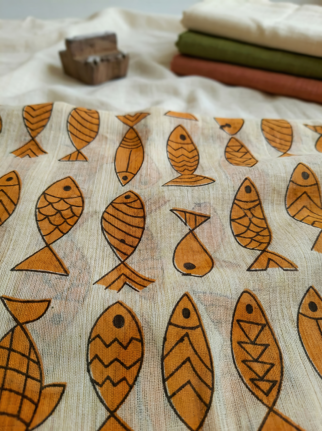 Mol Cotton Fish Digital Print Saree with Tassels