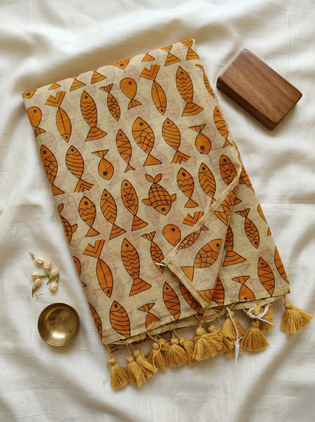 Mol Cotton Fish Digital Print Saree with Tassels