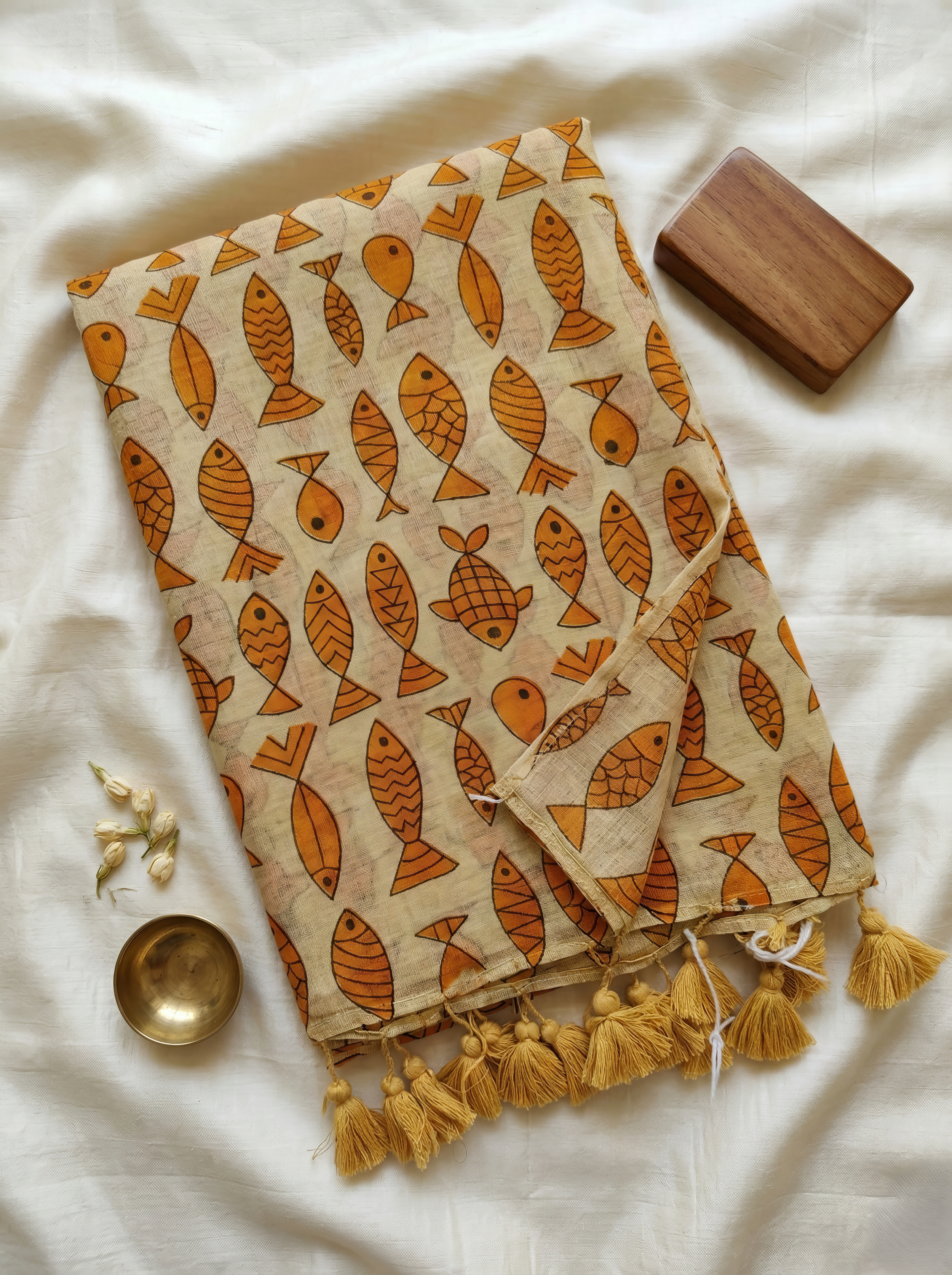 Mol Cotton Fish Digital Print Saree with Tassels
