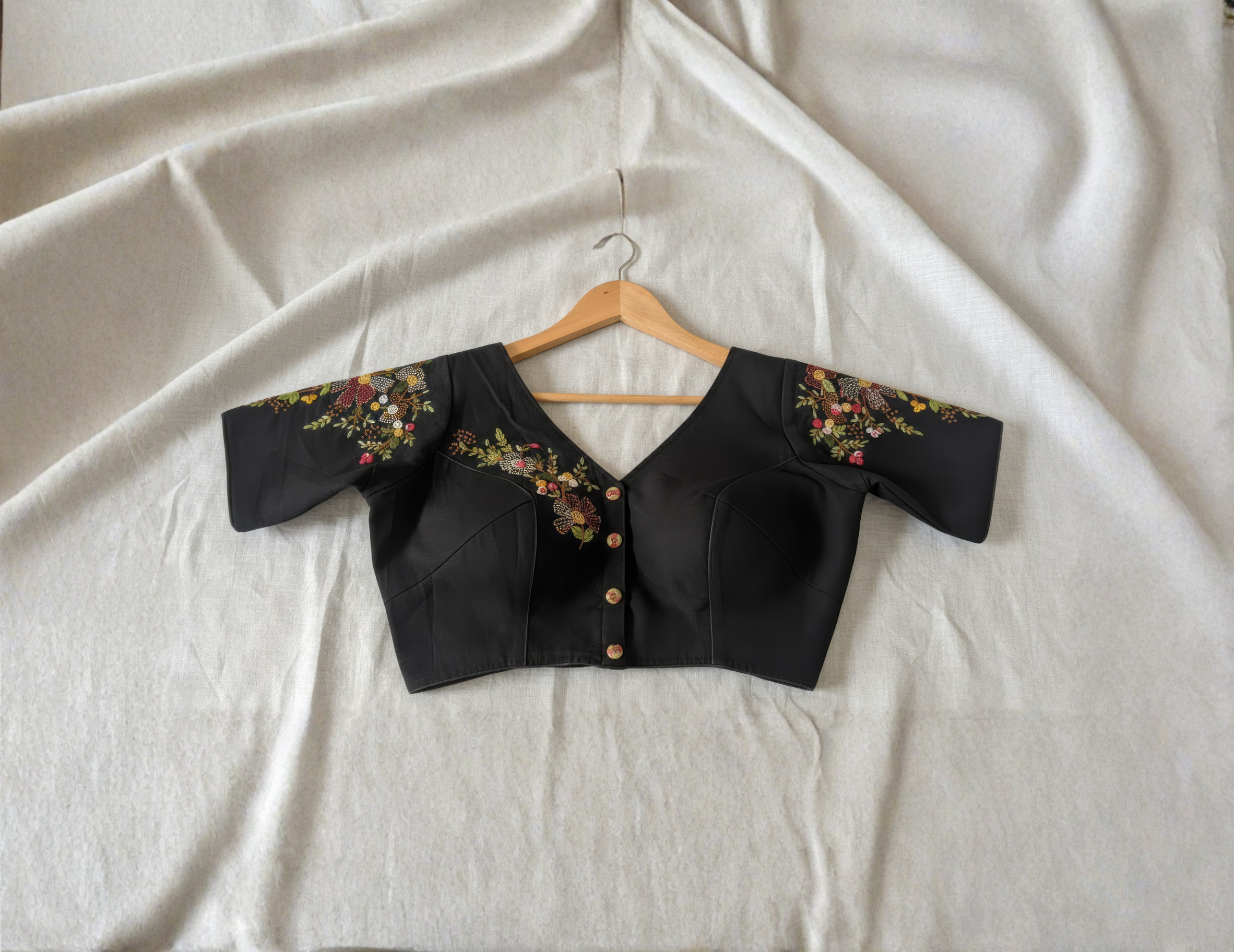 Thread Hand Embroidered Cotton Half Sleeves Blouse
