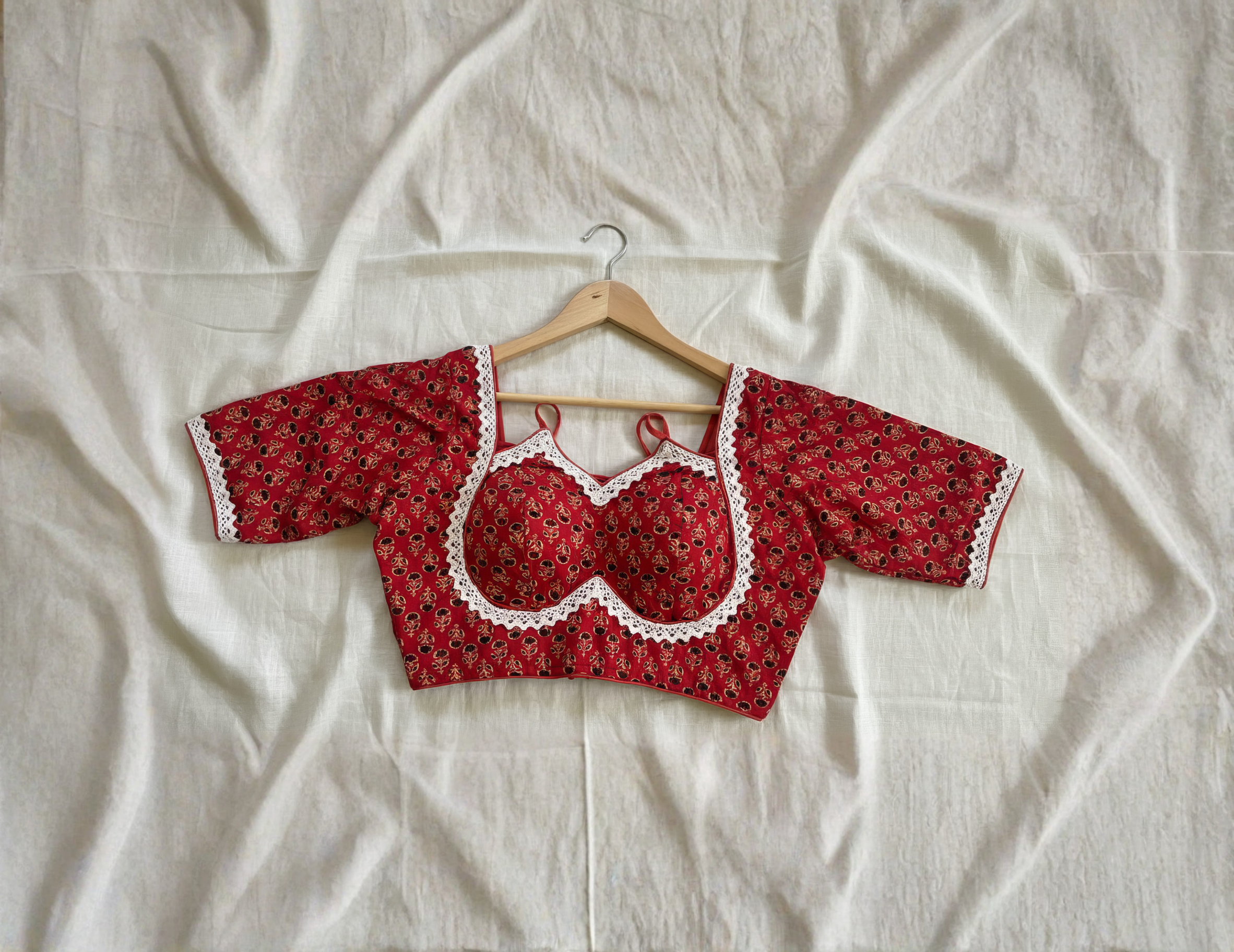 Pure Cotton Masaba Blouse with Crochet Lace