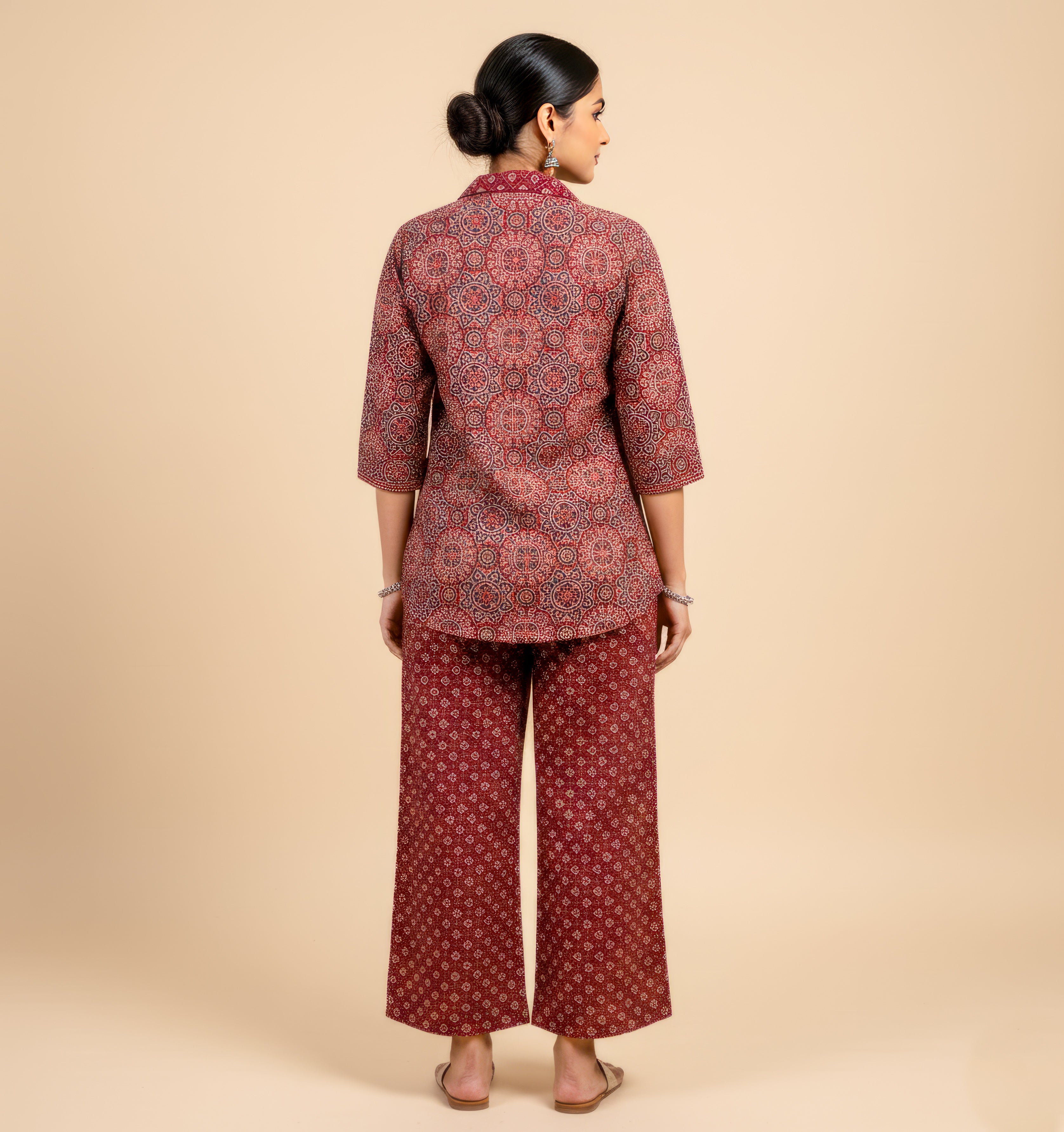 Ajrakh Cotton Co-ord Set – Blazer Neck Style
