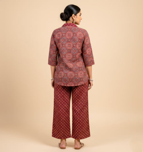 Ajrakh Cotton Co-ord Set – Blazer Neck Style