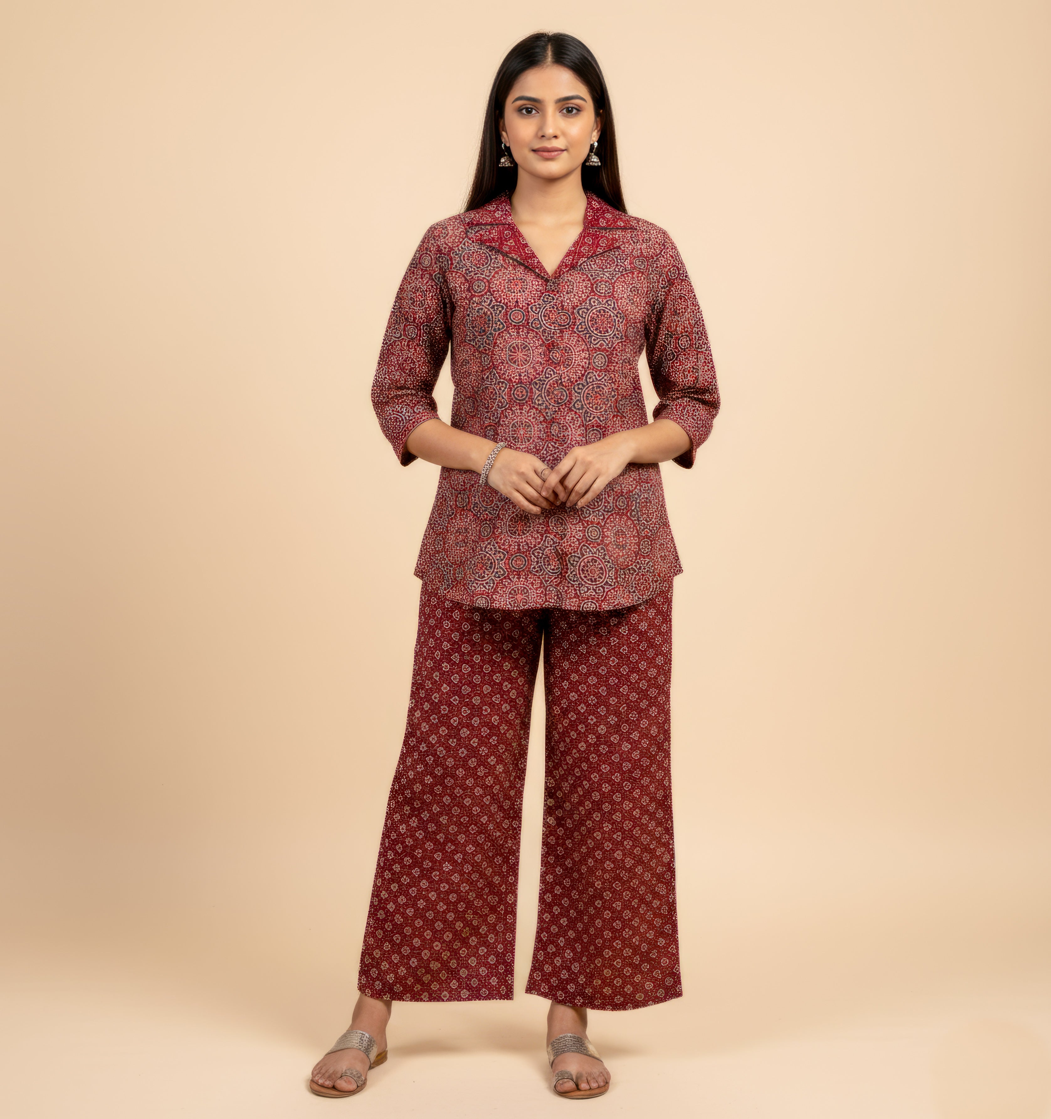 Ajrakh Cotton Co-ord Set – Blazer Neck Style
