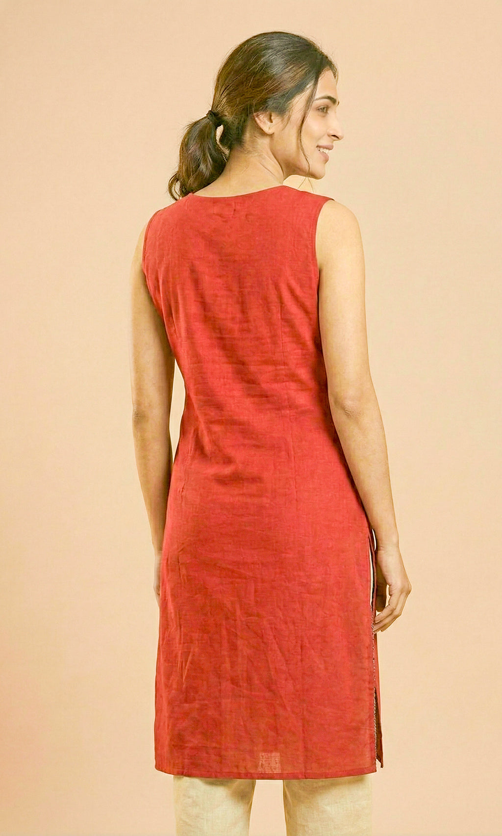 Ajrakh Half & Half Cotton Kurti with Thread & Mirror Work