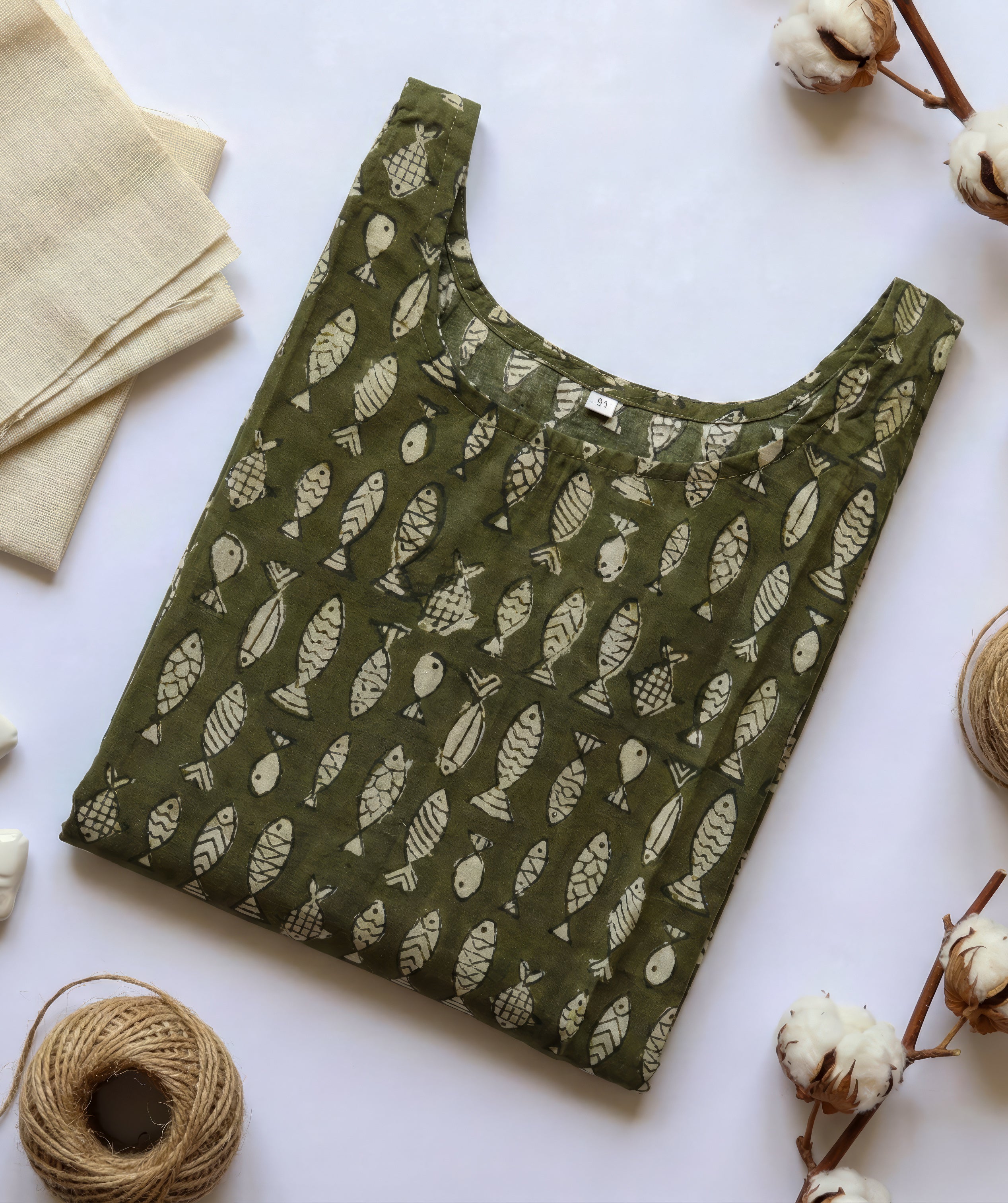 Pure Bagru Small Fish Motif Short Kurti