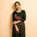 Black Gamcha Patchwork Cotton Kurti – Peacock Design