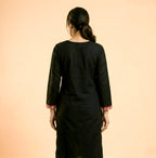 Black Gamcha Patchwork Cotton Kurti – Peacock Design