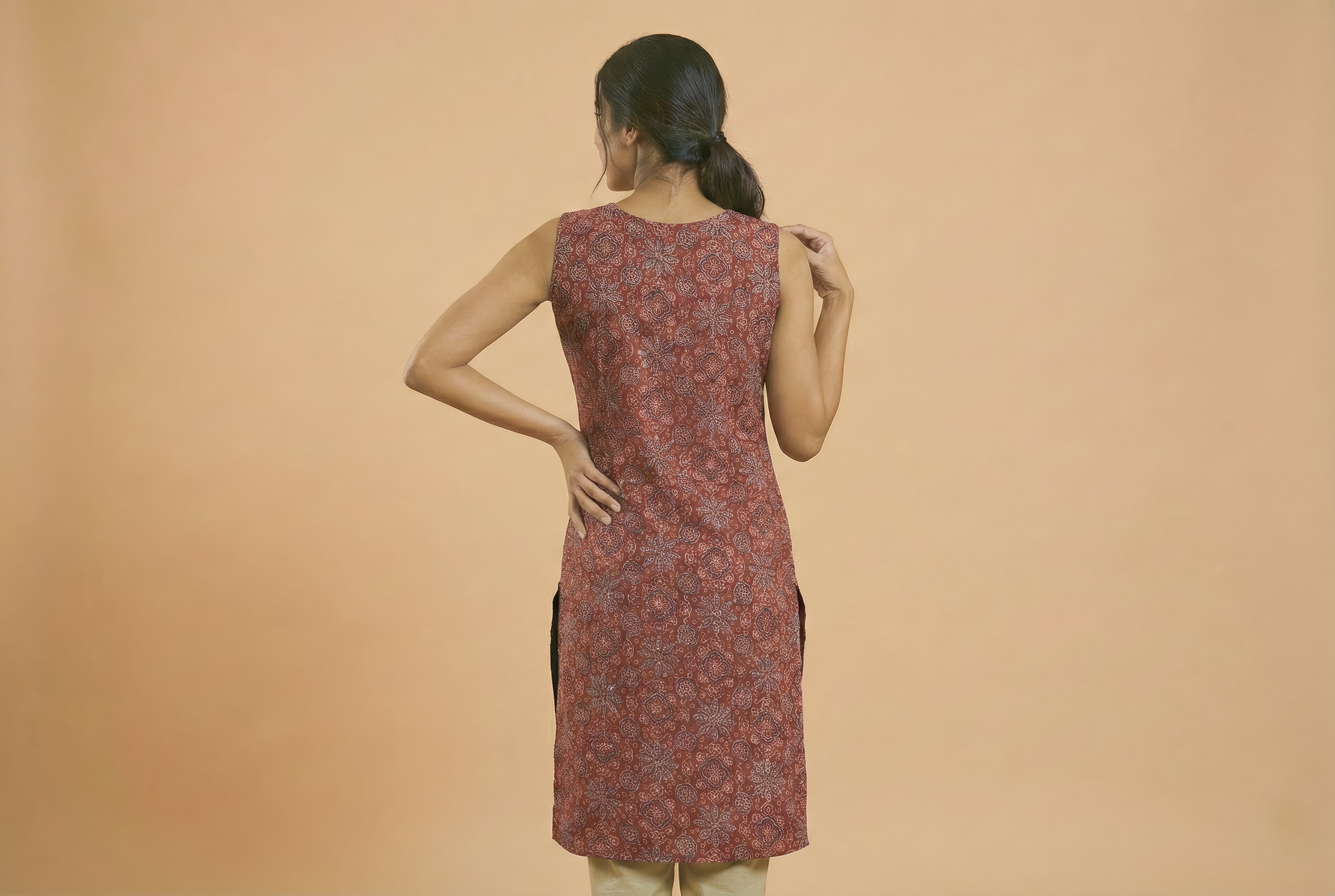 Ajrakh Half & Half Cotton Kurti with Mirror Work