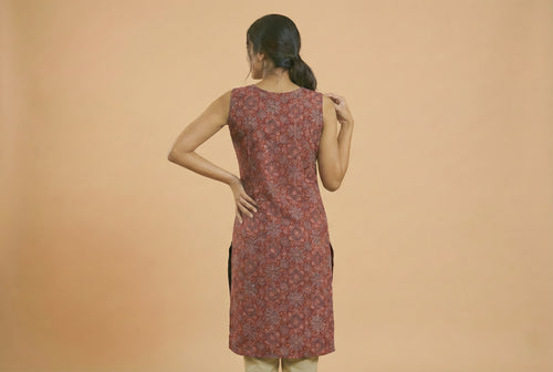 Ajrakh Half & Half Cotton Kurti with Mirror Work