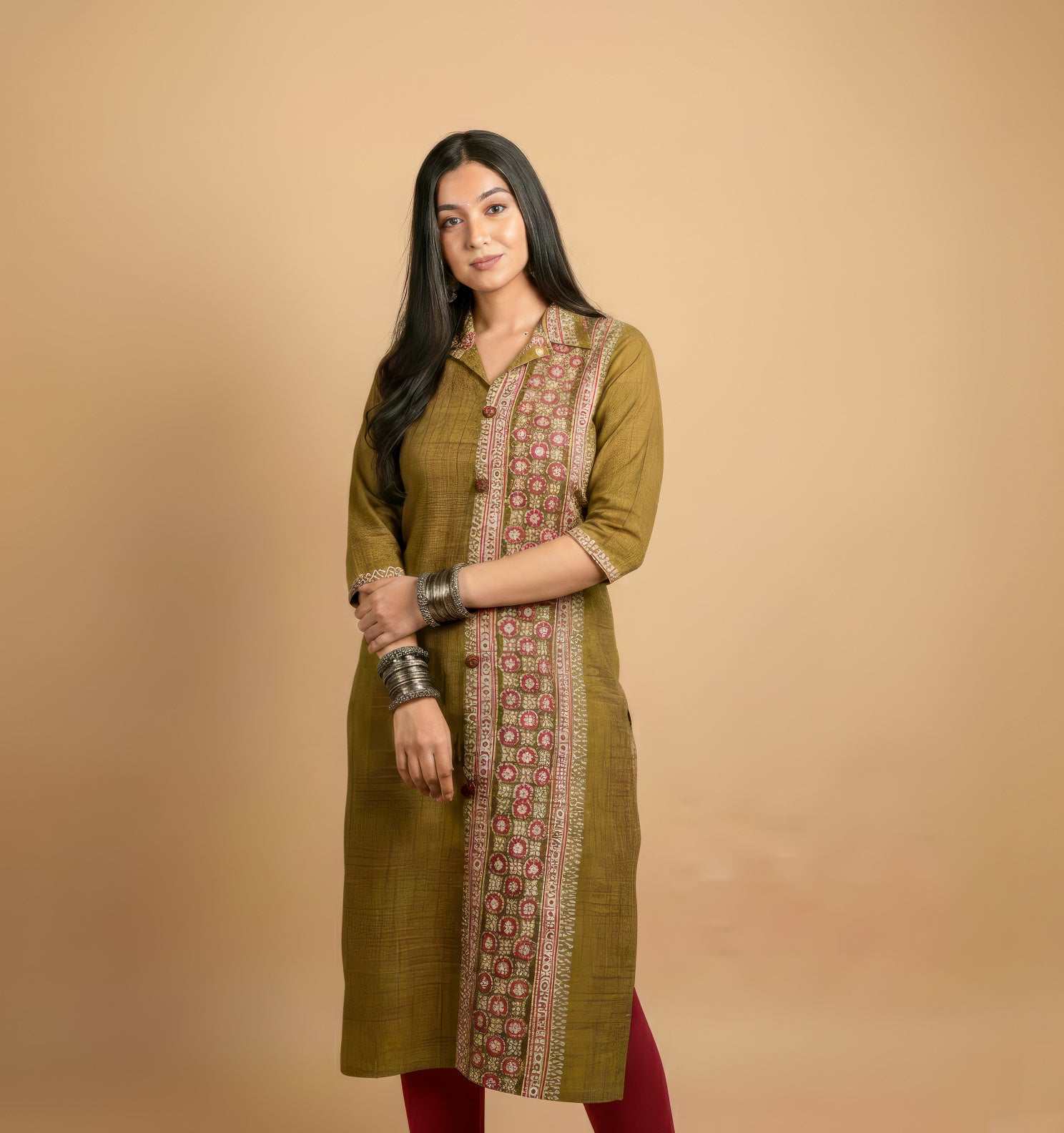 Brash Ajrakh Sequence Thread Work Collar Kurti