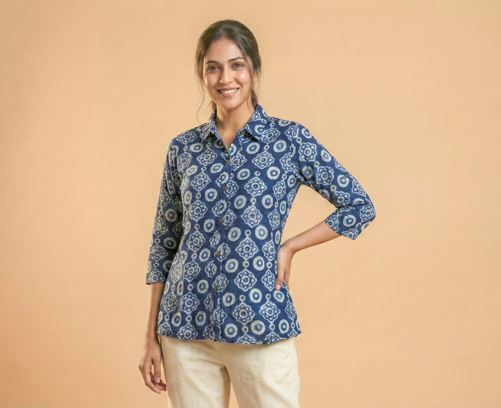 Pure Bagru Indigo Cotton Shirt